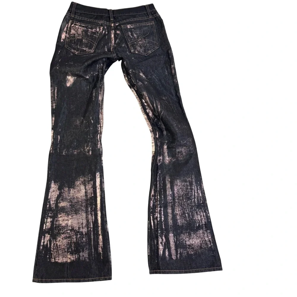 Rare VNTG Custo Barcelona Rose Gold Foil Metallic Flare Jeans Women 27